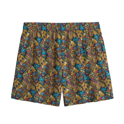 African Totem Masks Pattern Print Mesh Shorts