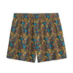 African Totem Masks Pattern Print Mesh Shorts
