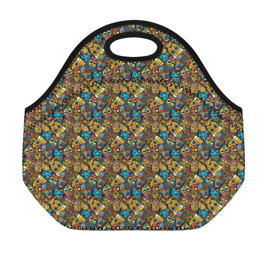 African Totem Masks Pattern Print Neoprene Lunch Bag