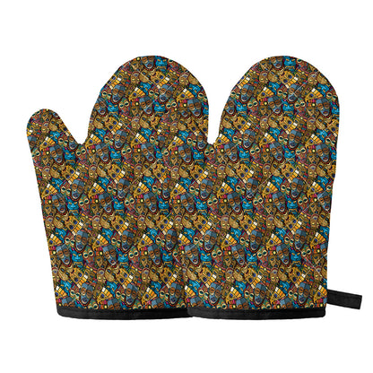 African Totem Masks Pattern Print Oven Mitts