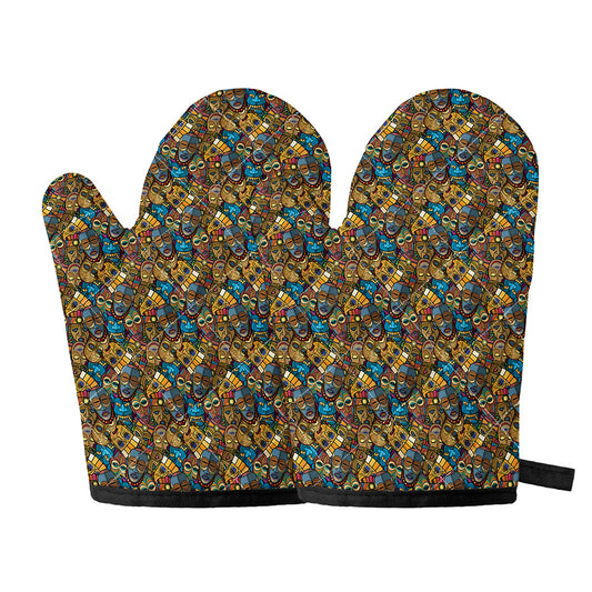 African Totem Masks Pattern Print Oven Mitts