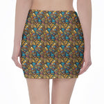 African Totem Masks Pattern Print Pencil Mini Skirt