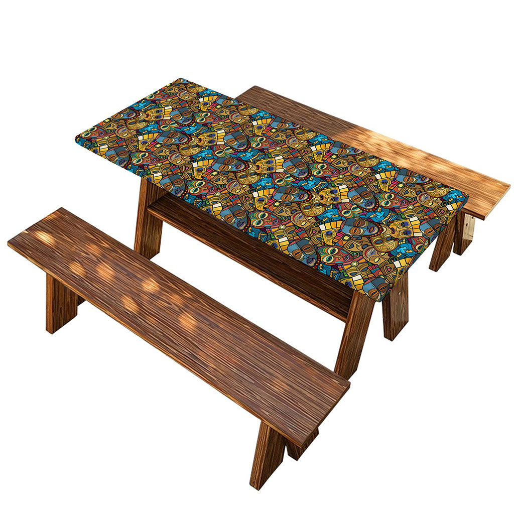 African Totem Masks Pattern Print Picnic Table Cover