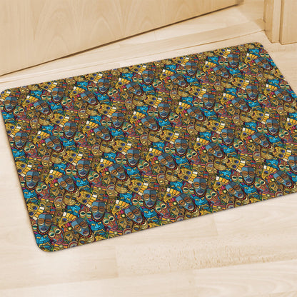 African Totem Masks Pattern Print Polyester Doormat