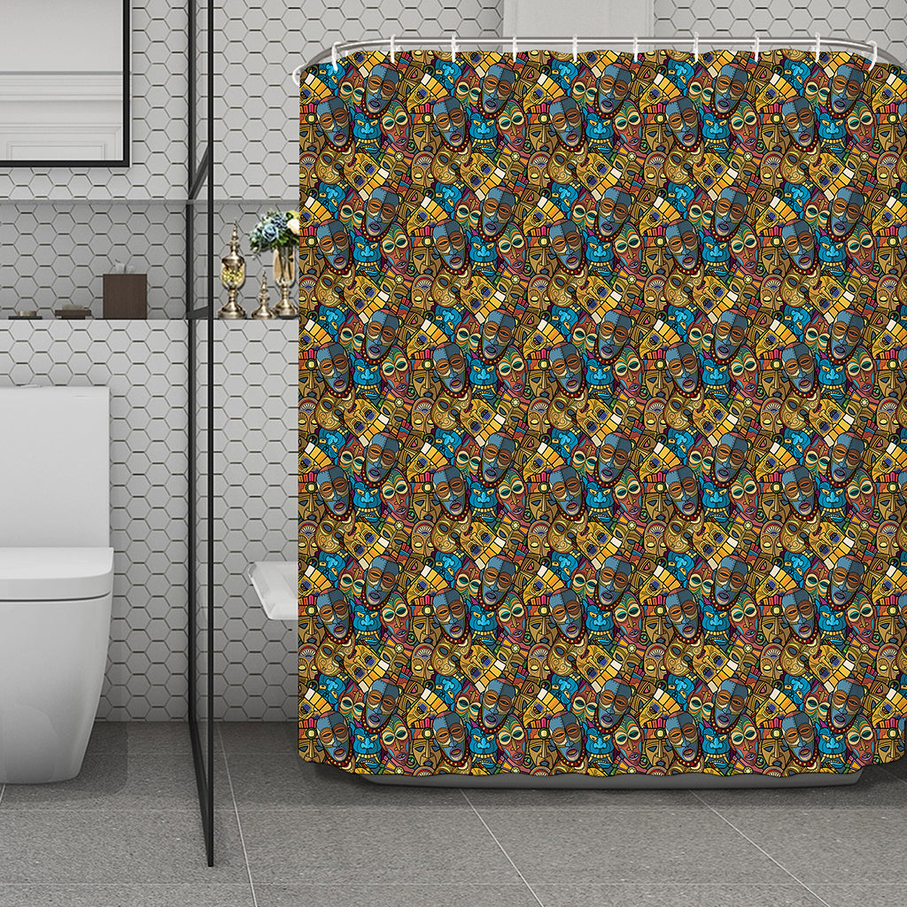 African Totem Masks Pattern Print Polyester Shower Curtain