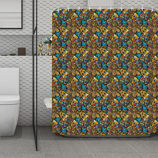 African Totem Masks Pattern Print Polyester Shower Curtain