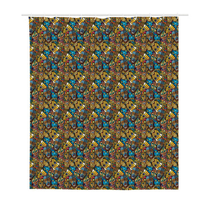 African Totem Masks Pattern Print Polyester Shower Curtain
