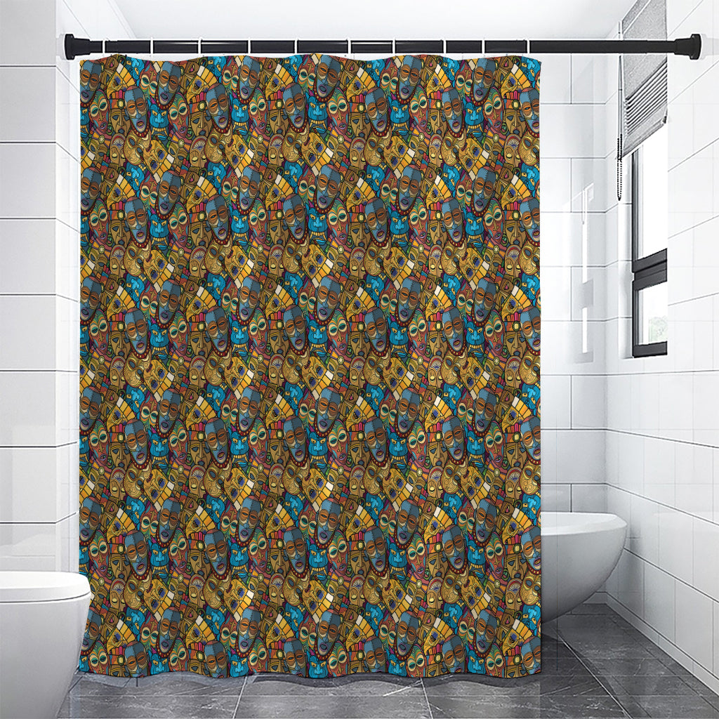 African Totem Masks Pattern Print Premium Shower Curtain