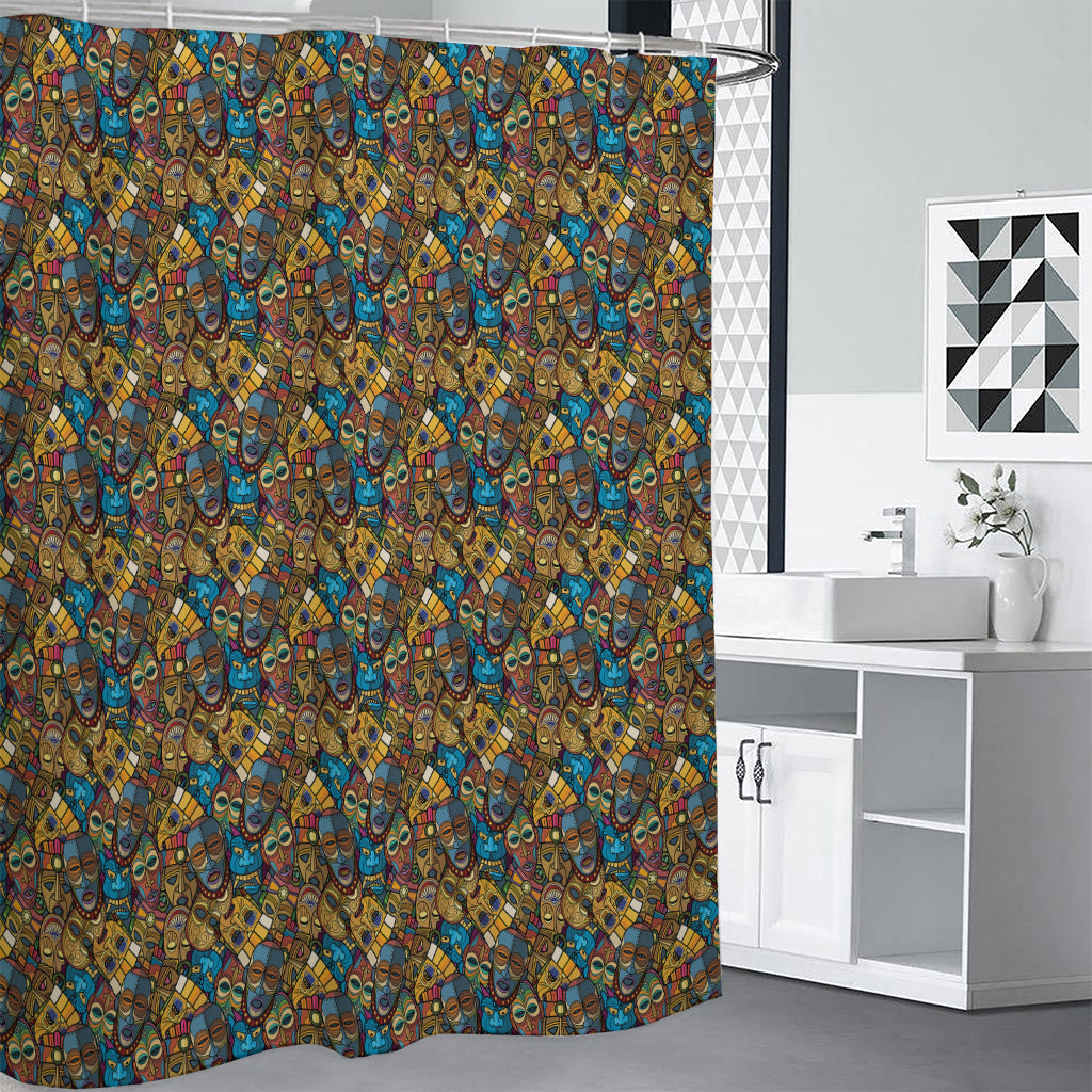 African Totem Masks Pattern Print Premium Shower Curtain