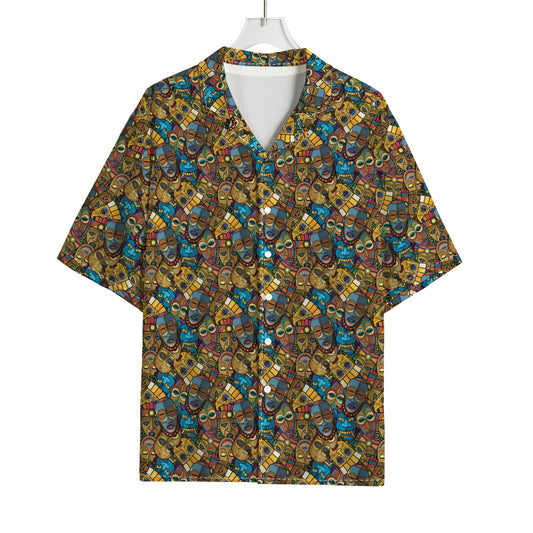 African Totem Masks Pattern Print Rayon Hawaiian Shirt