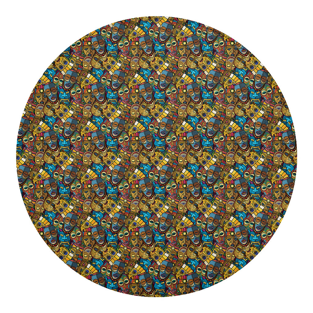 African Totem Masks Pattern Print Round Blanket