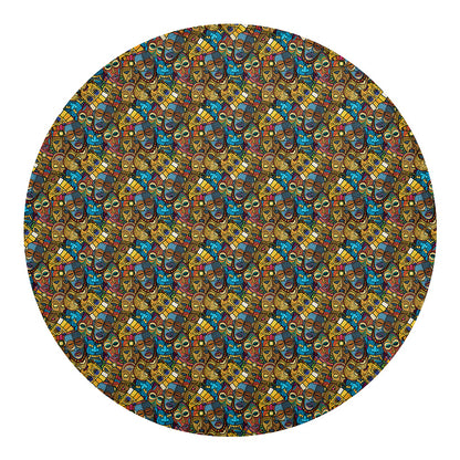 African Totem Masks Pattern Print Round Blanket
