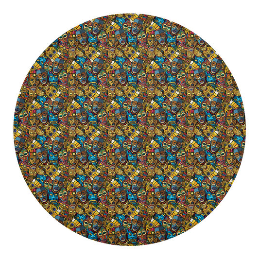 African Totem Masks Pattern Print Round Blanket