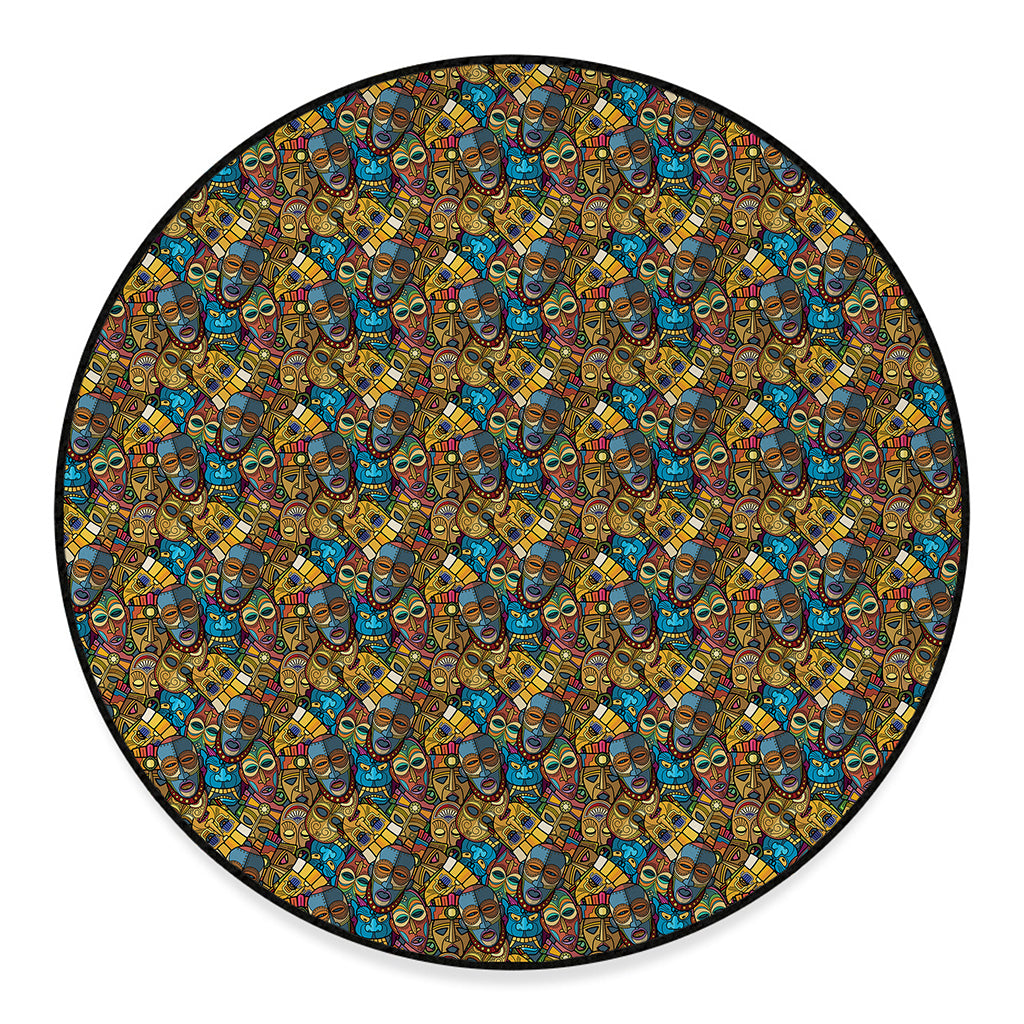 African Totem Masks Pattern Print Round Floor Mat