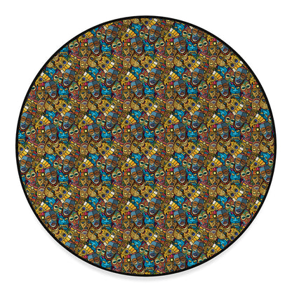 African Totem Masks Pattern Print Round Floor Mat