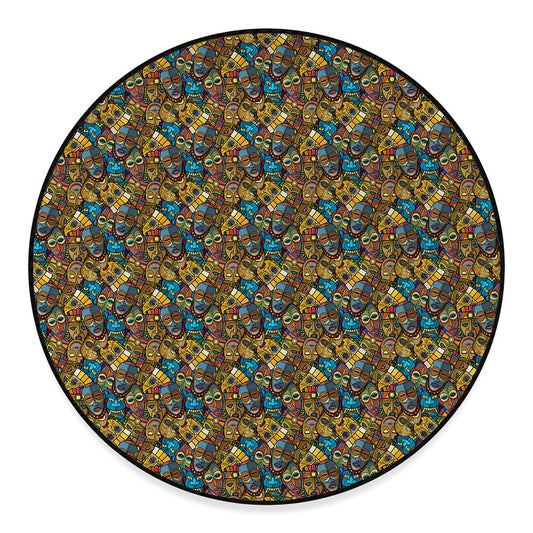 African Totem Masks Pattern Print Round Floor Mat