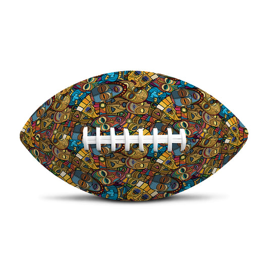 African Totem Masks Pattern Print Rugby Ball
