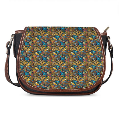 African Totem Masks Pattern Print Saddle Bag