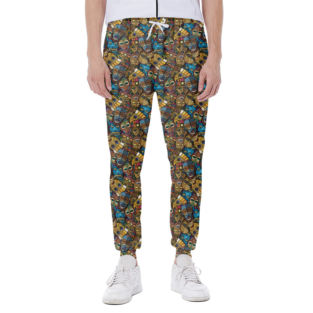 African Totem Masks Pattern Print Scuba Joggers