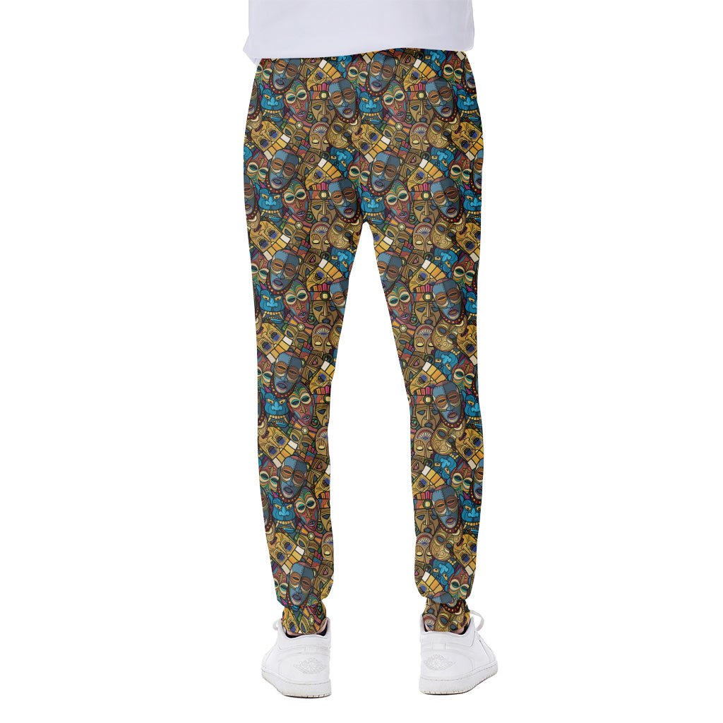 African Totem Masks Pattern Print Scuba Joggers