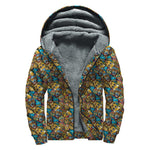 African Totem Masks Pattern Print Sherpa Lined Zip Up Hoodie
