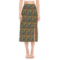 African Totem Masks Pattern Print Side Slit Midi Skirt