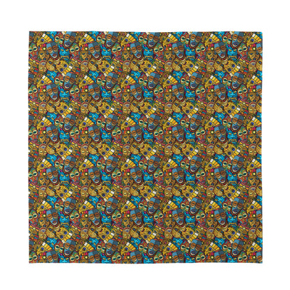 African Totem Masks Pattern Print Silk Bandana