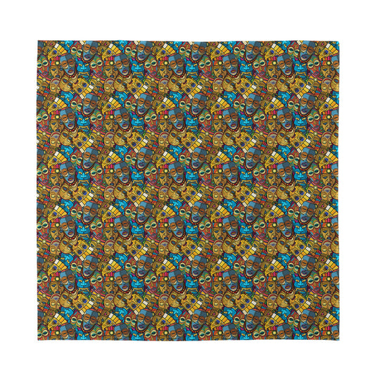 African Totem Masks Pattern Print Silk Bandana