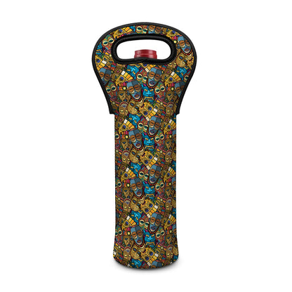 African Totem Masks Pattern Print Single Neoprene Wine Tote