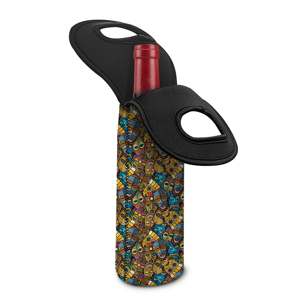 African Totem Masks Pattern Print Single Neoprene Wine Tote
