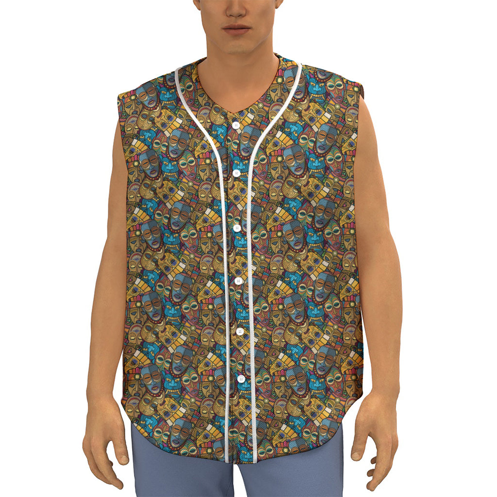 African Totem Masks Pattern Print Sleeveless Baseball Jersey