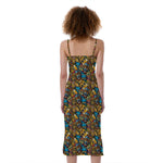 African Totem Masks Pattern Print Slim Fit Midi Cami Dress