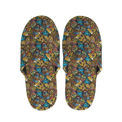 African Totem Masks Pattern Print Slippers