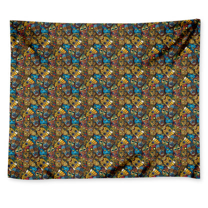 African Totem Masks Pattern Print Tapestry