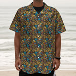 African Totem Masks Pattern Print Textured Short Sleeve Shirt