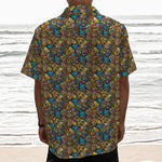 African Totem Masks Pattern Print Textured Short Sleeve Shirt