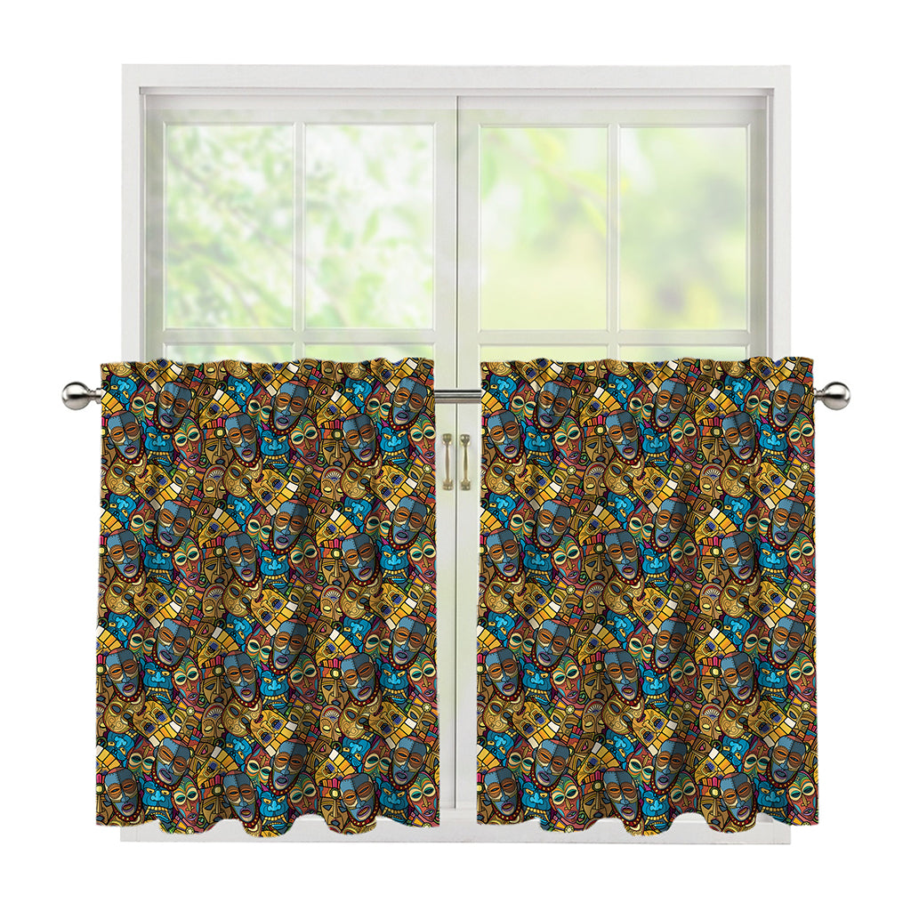 African Totem Masks Pattern Print Tier Curtains