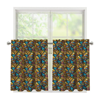 African Totem Masks Pattern Print Tier Curtains