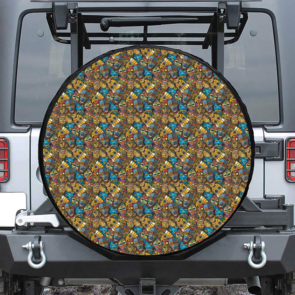 African Totem Masks Pattern Print Tire Cover