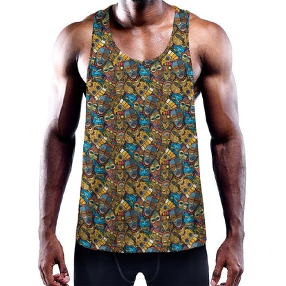 African Totem Masks Pattern Print Training Tank Top