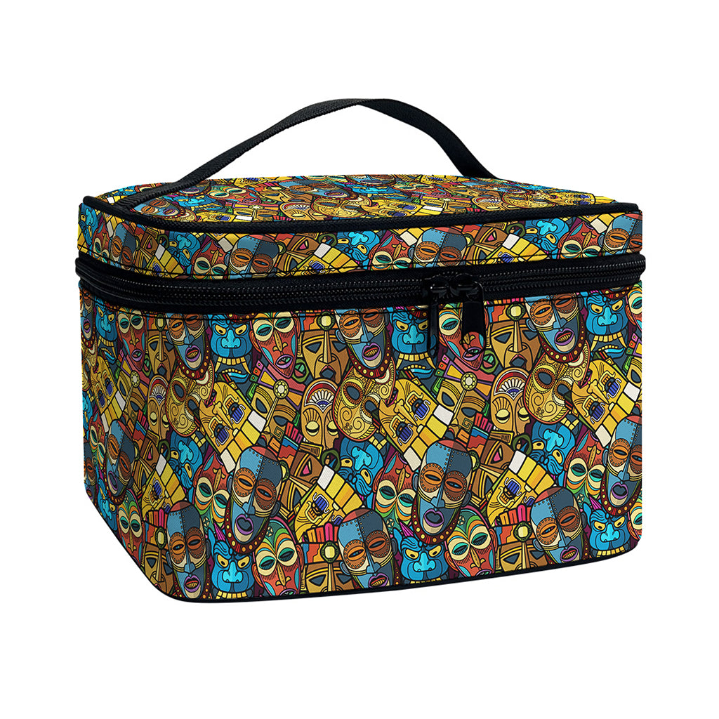 African Totem Masks Pattern Print Travel Makeup Bag