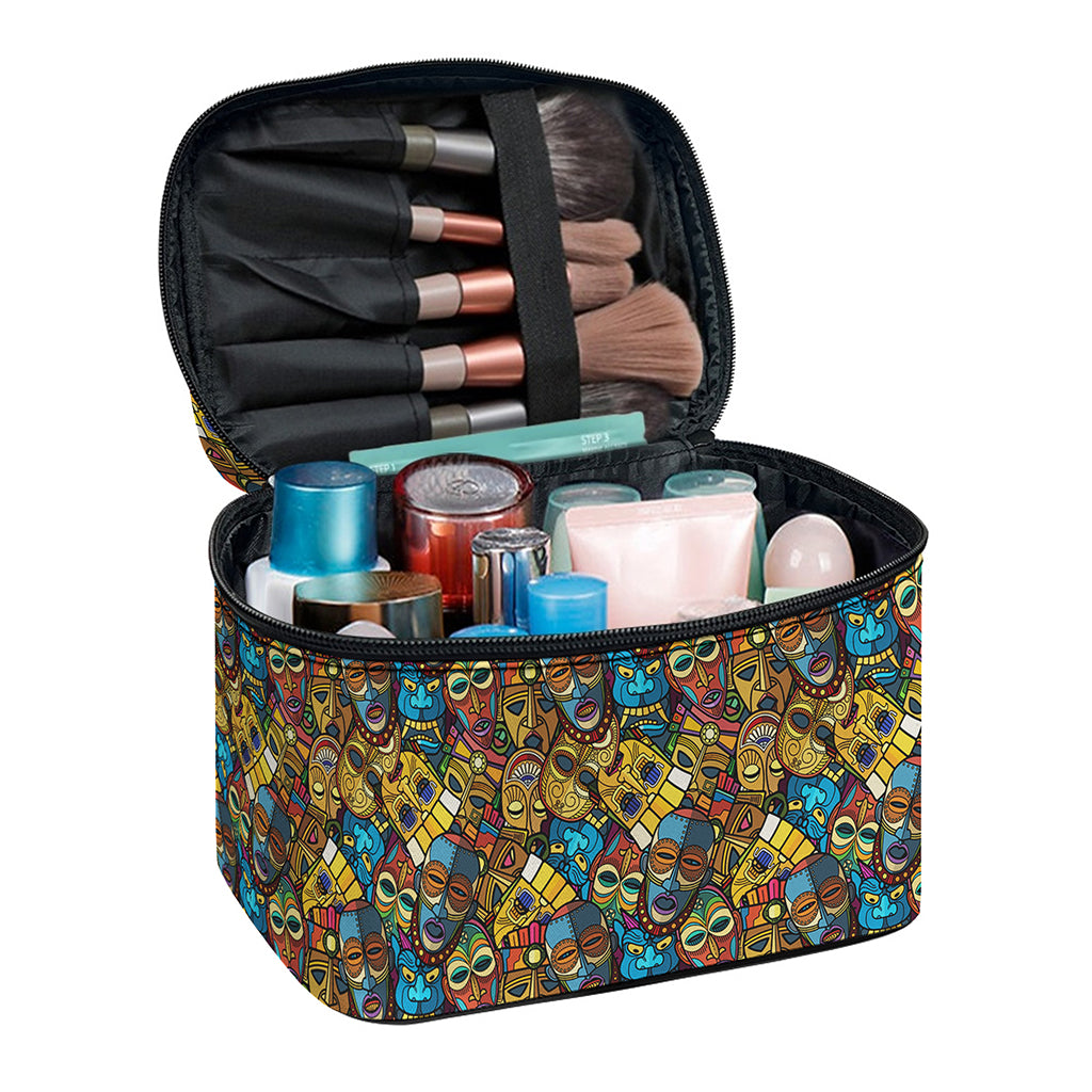 African Totem Masks Pattern Print Travel Makeup Bag
