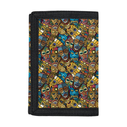 African Totem Masks Pattern Print Trifold Wallet