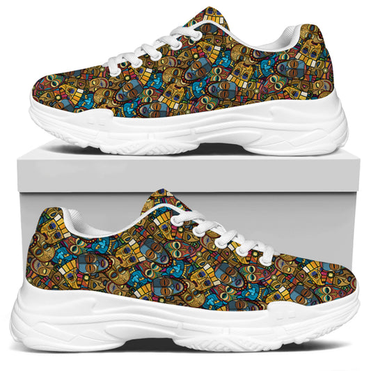 African Totem Masks Pattern Print White Chunky Shoes