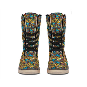 African Totem Masks Pattern Print Winter Boots