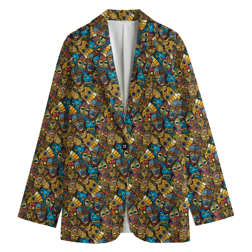 African Totem Masks Pattern Print Women's Blazer