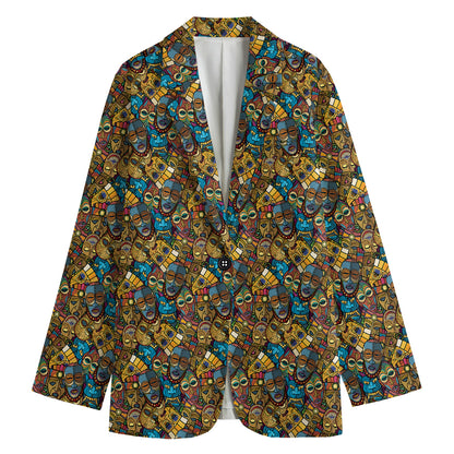 African Totem Masks Pattern Print Women's Blazer