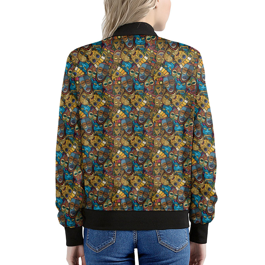 African Totem Masks Pattern Print Women's Bomber Jacket