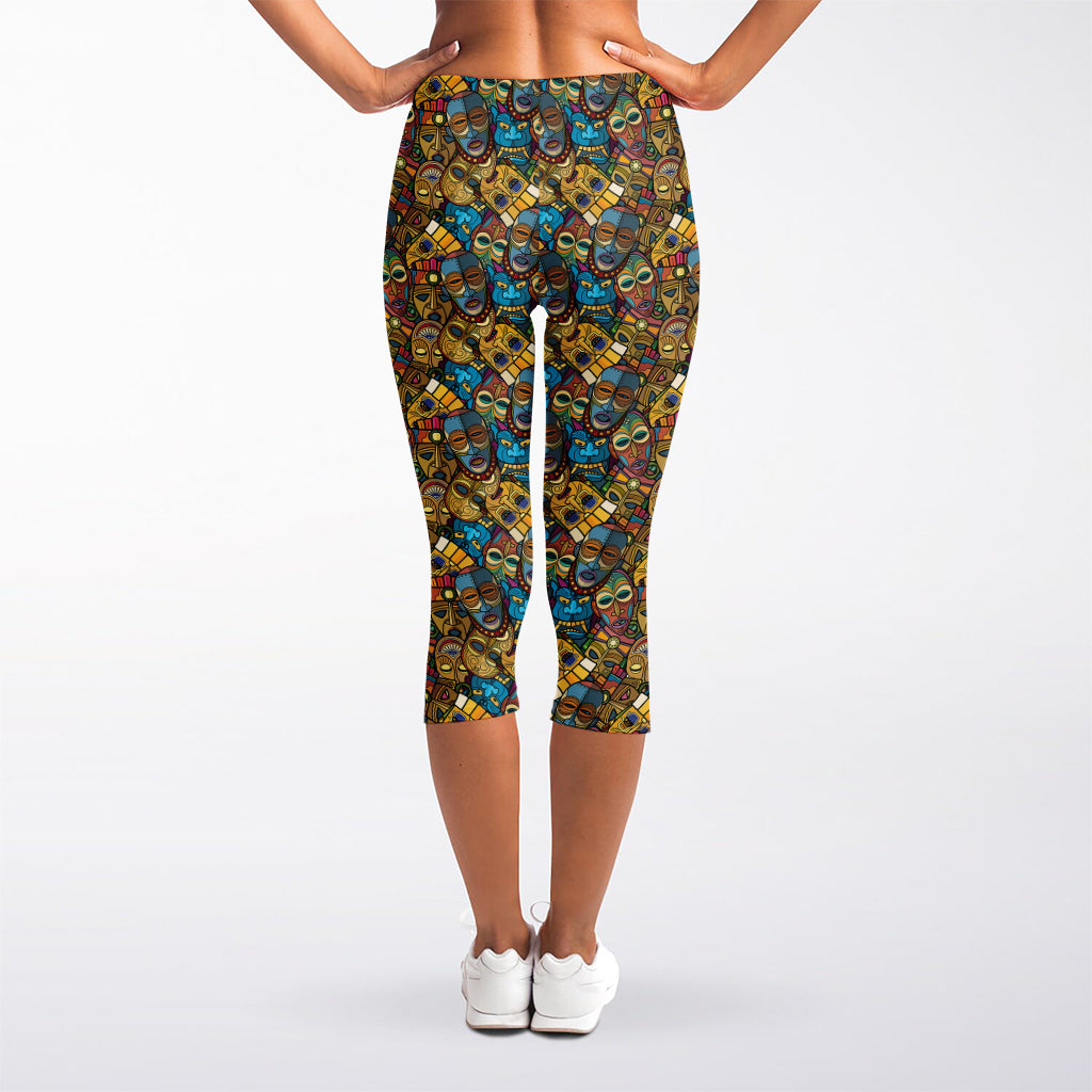 African Totem Masks Pattern Print Women's Capri Leggings