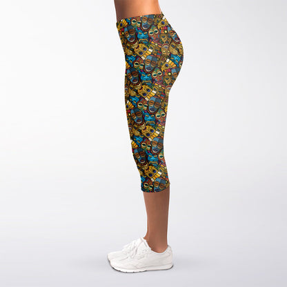 African Totem Masks Pattern Print Women's Capri Leggings
